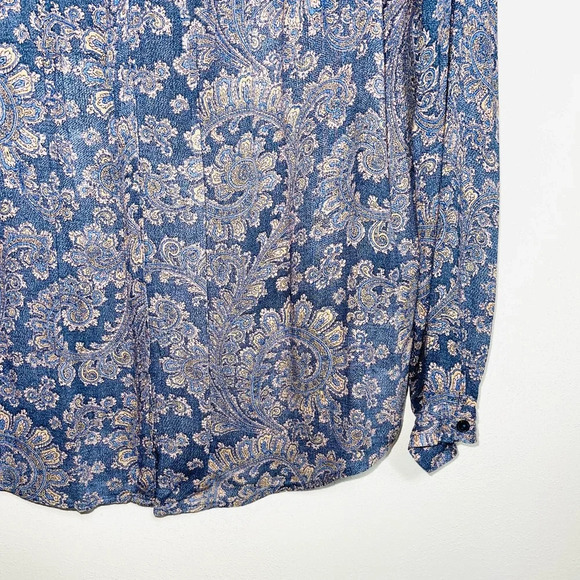 Lucky Brand Blue & Cream Paisley Print Button Front Blouse Large Women’s - Picture 4 of 10